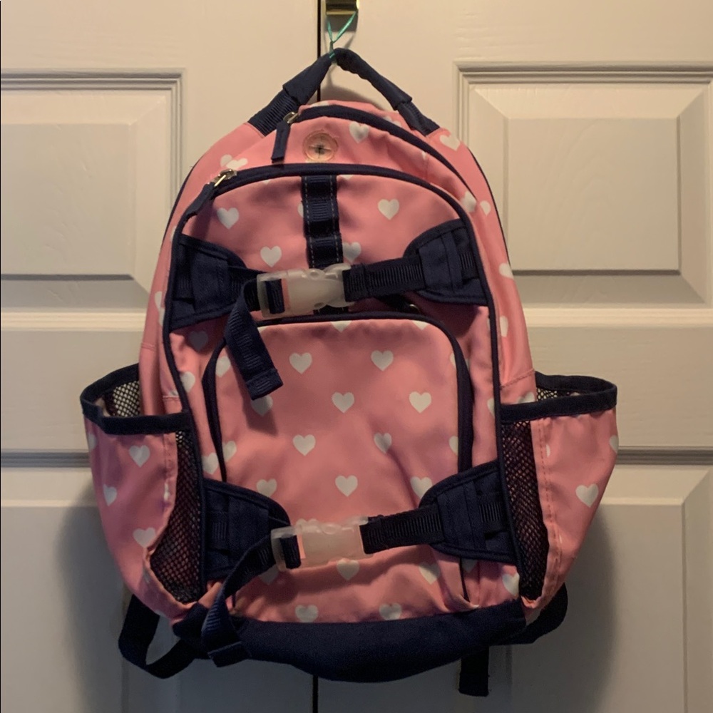 Pottery Barn Pink Heart Backpack with Navy Accents